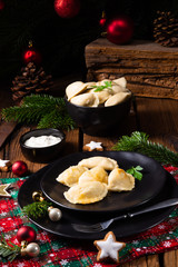 Polish Christmas pierogi with sauerkraut and mushrooms