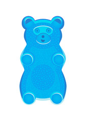 Vector detailed illustration of blue gummy bear or jelly bear. Children's fairytale candy. Childlike bear isolated on a white background. Illustration can be also used as a plush toy for children.