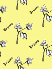 Obraz premium Hand drawn with pen gooseberry set frame pattern. Summer autumn berries. Beautiful graphic illustration