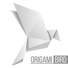 Origami paper bird. Flying pigeon isolated on white