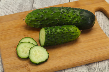 Ripe fresh green two cucumbers