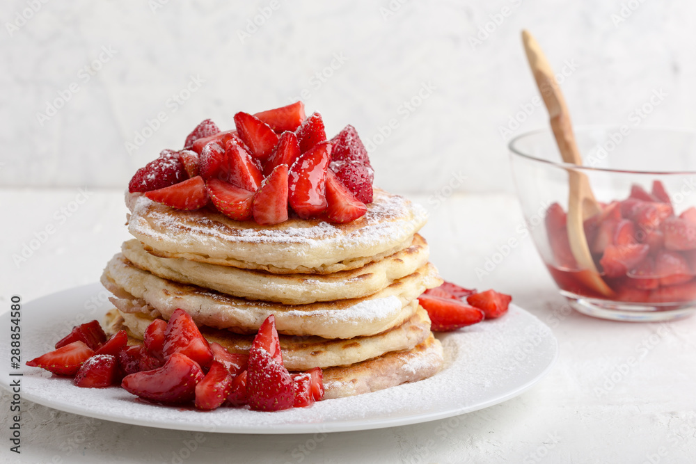 Wall mural Strawberry  pancakes,  summer brunch