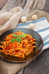 tasty pasta Italian meat sauce pasta on the table