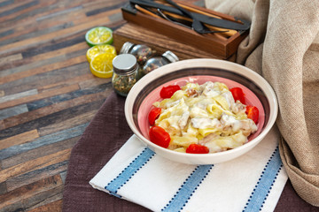 tasty Carbonara pasta on the table