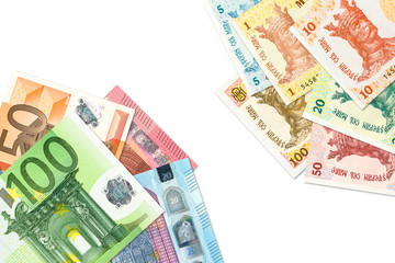 some moldovan leu banknotes and euro banknotes indicating bilateral economic relations
