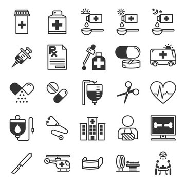 Medical and Hospital Life Outline Icon Set