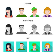 Vector illustration of avatar and person symbol. Set of avatar and profession stock vector illustration.