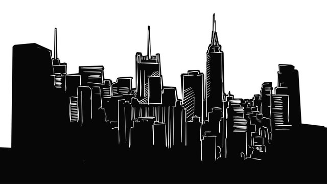 NYC Metropolis Panorama Silhouette Drawing