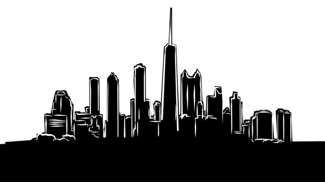 Chicago Panorama Silhouette Drawing