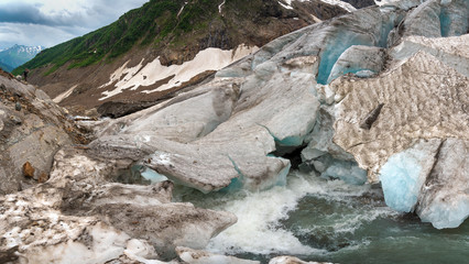 Alibeksky mountain glacier in Dombay, Karachay-Cherkess Republic, Russia