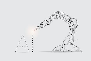 The particles, geometric art, line and dot of robot arm machine