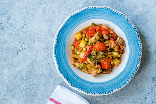 Turkish Kebap Orman Kebabi / Kebab with Cubed Meat and Vegetables Stew.