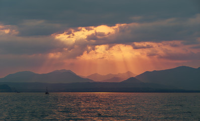 Beautiful sunset over Lake Garda in Italy