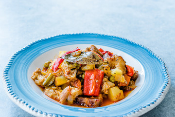 Turkish Kebap Orman Kebabi / Kebab with Cubed Meat and Vegetables Stew.