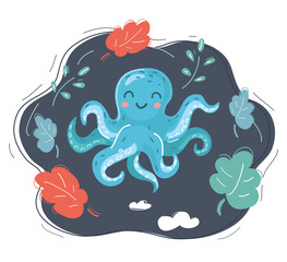 Cute octopus illustration for kids and babies