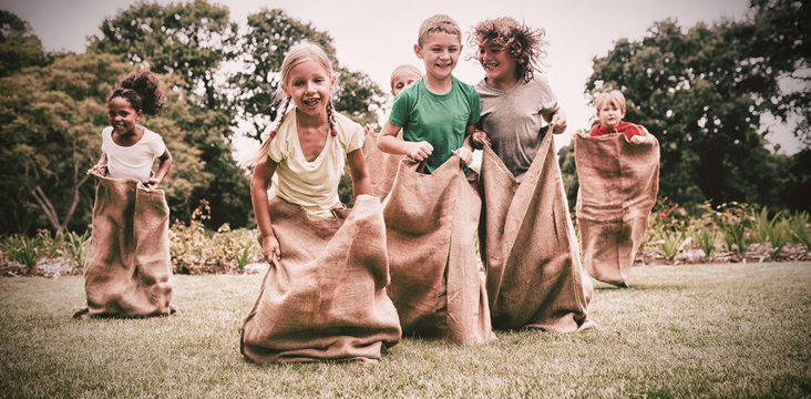 Children having a sack race