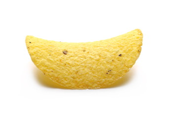 Corn tortilla chip, crisp isolated on white background