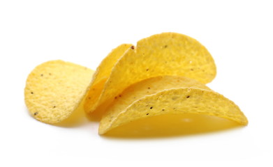 Fototapeta na wymiar Corn tortilla chips pile isolated on white background