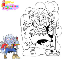 cartoon angry vampire with a sword, funny illustration