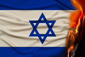 orange flames and ashes on a colored burning national flag of the state, concept of danger,...