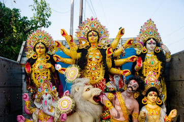 Hindu goddess Durga idol in kolkata's Durga puja festival