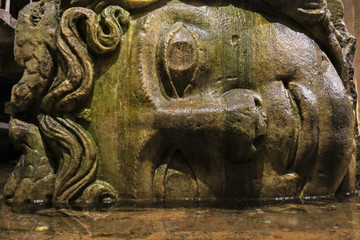 Fototapeta na wymiar Medusa head in the Basilica Cisterna in Istanbul, Turkey.