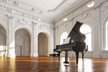 black grand piano in white classic room 3d render © 3DArt