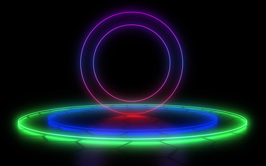 3D abstract background with neon light. 3d illustration