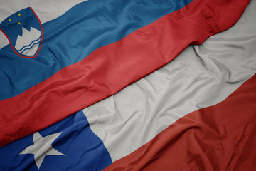 waving colorful flag of chile and national flag of slovenia.