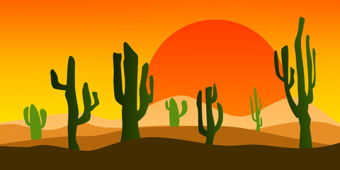 Desert landscape at sunset with cactus © tang90246