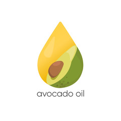 Avocado oil vector logo. Packaging design element and icon. Healthy vegan food. 