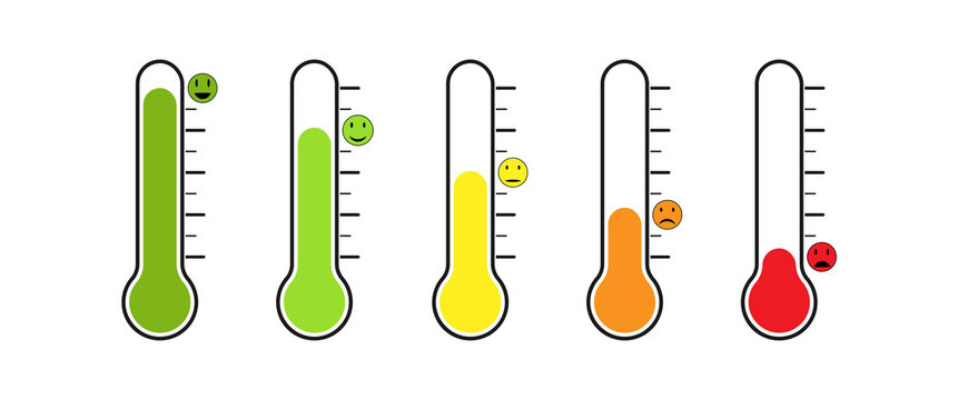 Set of thermometer with different temperature. Emotions, mood or voting.