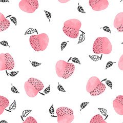 Seamless pattern with pink abstract apples. Vector background.