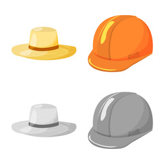 Vector illustration of clothing and cap sign. Collection of clothing and beret stock vector illustration.