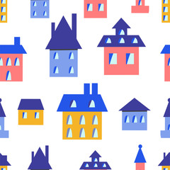 Bright colorful vector watercolor pattern  houses.