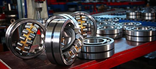 Production of bearings at the factory. Chrome plated surface. Industrial theme.Photos at the...