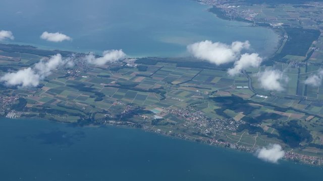 Lake of Morat and lake of Neuchatel from airplane