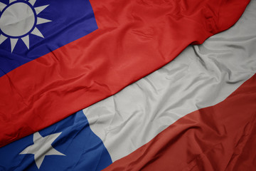 waving colorful flag of chile and national flag of taiwan.