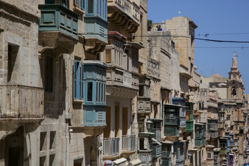 Obraz premium Malta's street view, Traditional colorful balconies in Malta