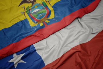 waving colorful flag of chile and national flag of ecuador.
