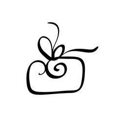 Christmas gift box vector icon silhouette. Simple gift contour symbol. Isolated on white web sign kit of stylized spruce. Handdraw flourish picture