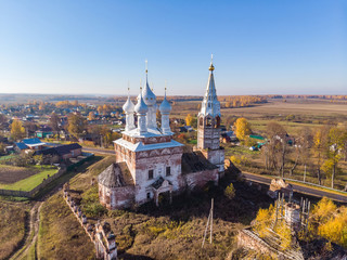 Top view of The Church of The Holy Virgin in Dunilovo, Russia