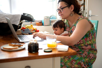 Single mother working from home