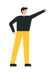 Business man with his raised hand. Flat style modern