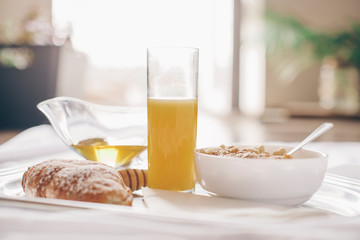 breakfast with milk and croissant