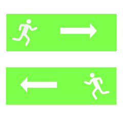 emergency exit sign, emergency exit sign, stick man shows direction