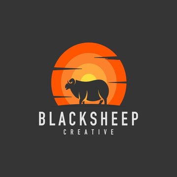 silhouette black sheep logo design vector