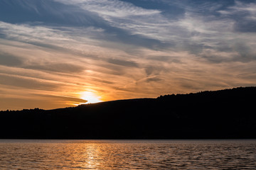 Fototapeta premium Beautiful sunset scene at the lake. Vlasina lake, Serbia