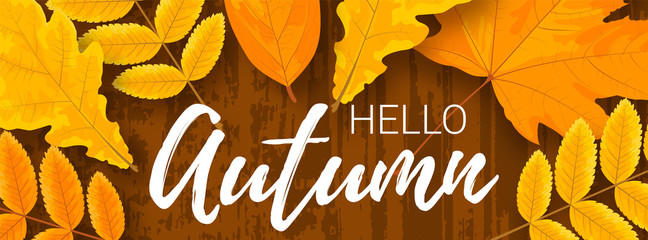 Horizontal poster template with autumn leaves © Skutiherra