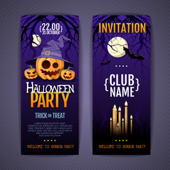 Halloween disco party poster with jack o lantern pumpkin and full moon. Invitation design. Halloween background